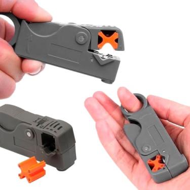 Imagem de Descascador Decapador de Cabo Coaxial Ajustável para RG6 RG59 RG58 Com Ajuste de Profundidade Lâminas Ajustáveis com Bloco V Reversível Para Trabalhos Técnicos e Instalações