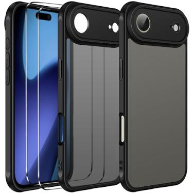 Imagem de ivoler Capa 3 em 1 para iPhone Air de 6,5 polegadas / iPhone 17 Air de 6,5 polegadas 2025 com 2 protetores de tela de vidro temperado [proteção de grau militar], parte traseira translúcida fosca para