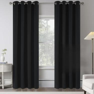 Imagem de Cortinas blackout de linho preto 100% 213 cm de comprimento para quarto Burg - 2 painéis de serapilheira texturizada, escurecimento de quarto, cortinas de janela com isolamento térmico para sala de