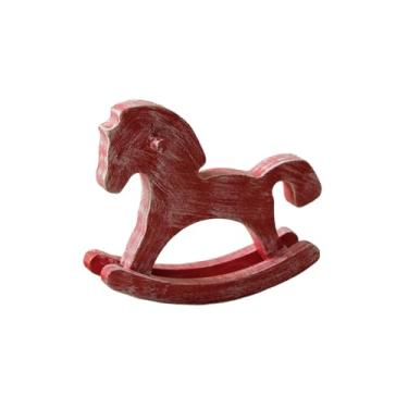Imagem de Generic Decoração de mesa de cavalo de balanço de madeira, brinquedo de mesa artesanal, presente de inauguração, lembrança, decoração de Natal exclusiva, Vermelho