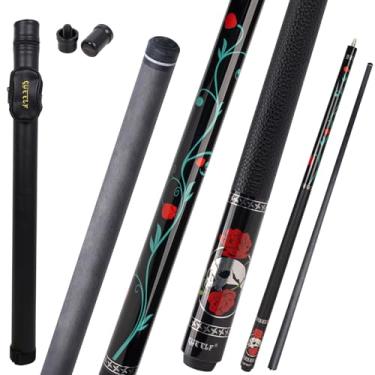 Imagem de CUEELF Bastão de taco de sinuca de fibra de carbono 147.3 cm Bastões de taco de bilhar de caveira de baixa deflexão 12,5 mm ponta de couro Grip Butt Technology Tacos profissionais (CA-KL-06, 567 g)