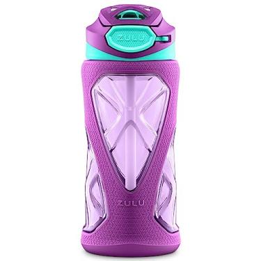 Imagem de ZULU Torque Garrafa de água Tritan de plástico infantil com capa de silicone e tampa de bloqueio à prova de vazamento, livre de BPA, pode ser lavada na lava-louças, roxo, 473 ml