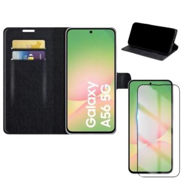 Imagem de Capa Capinha Carteira Preta Com Porta Cartão + Película 9D Premium Cerâmica Compatível Com Samsung Galaxy A56 - Bluepink