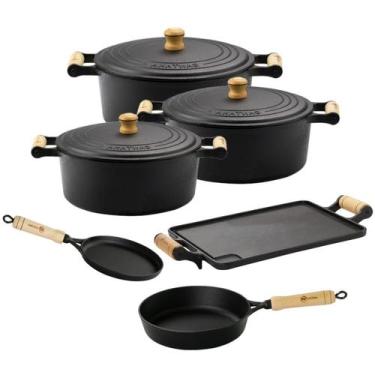 Imagem de Jogo de Panela de Ferro Fundido 6 peças Frigideira Chapa e Tapioqueira