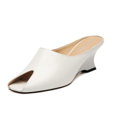 Imagem de WAYDERNS Sandálias femininas de salto alto com bico quadrado de salto alto sem salto plataforma sem salto, Branco, 39