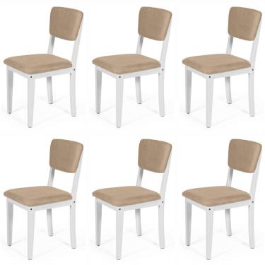 Imagem de Conjunto 6 Cadeiras De Jantar Estofada Em Madeira Maciça Ella Branco/bege