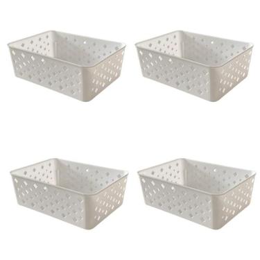 Imagem de Kit 4 Cestos Multiuso Organizador Empilhável Gaveta 19x14x6 - Trioplas