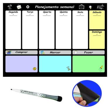 Imagem de Quadro Planejamento Tarefas Semanal Magnético Imã Geladeira