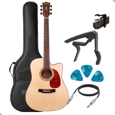 Imagem de Kit Violão Aço Eletrico Waldman Dcex341 N Natural