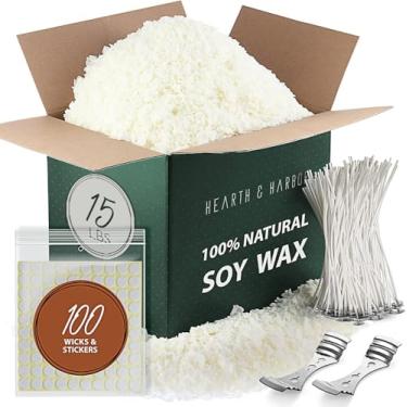 Imagem de Hearth & Harbor Cera de soja orgânica para fabricação de velas, suprimentos para fabricação de velas naturais de 6,8 kg, sem cera de abelha, sem parafina, flocos de cera de soja pura, perfeitos para