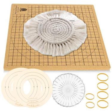 Imagem de UKQRRTC Conjunto de placa de macramê com pinos, grades de placa de projeto de macramê dupla face, placa de cortiça de macramê de madeira, placa de artesanato de macramê leve para trançar cachecóis de