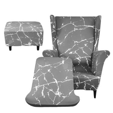 Imagem de Capas de cadeira Wingback, capa de poltrona elástica, capa de poltrona de sofá com capa de almofada e capas otomanas, capa elástica para sofá, para sala de estar, quarto, lavável na máquina (cinza)