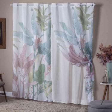 Imagem de Cortina Voil Estampada, 3,00 x 2,20 m, Decorativa para Sala e Quarto, Poliéster (FORRO PALHA FLOREST)