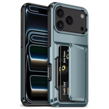 Imagem de Capa para iPhone 17 Pro Max com suporte para cartão [máximo de 3 a 5 cartões] Capa protetora resistente à prova de choque de camada dupla de policarbonato rígido TPU macio bumper oculto com