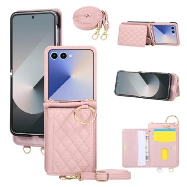 Imagem de Capa para Galaxy Z Flip6, carteira transversal, com anel e compartimento para cartão, capa de couro empresarial (para Galaxy Z Flip6/rosa)