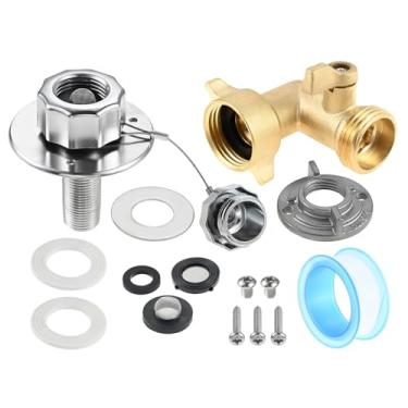 Imagem de SURIEEN Entrada de água toda em metal RV City com válvula de retenção, conector de cotovelo de mangueira de latão sólido, conector de mangueira de água de 3/10.2 cm GHT RV Entrada de enchimento de