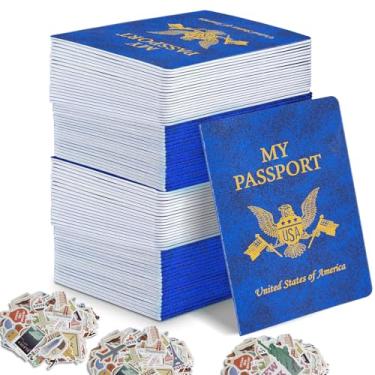 Imagem de Llamau 60 Cadernos De Passaporte Em Branco + 600 Adesivos E Carimbos Diário Viagem Para Lembrancinhas Festa Faz Conta Do Mundo Infantil - Caderno Azul
