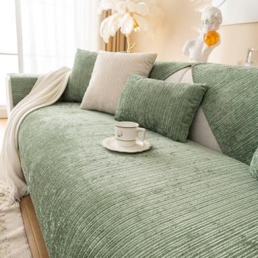 Imagem de Foreate Capas de sofá de chenille laváveis e macias para sofá de animais de estimação com 3 almofadas secionais, antiarranhões, protetor de móveis, 1 peça/nem todo conjunto (verde, 89 cm x 178 cm)