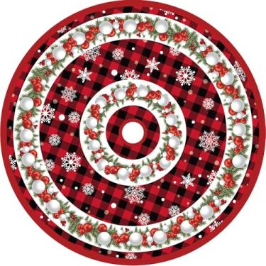Imagem de Saia para árvore de Natal, saia de árvore de Natal xadrez de búfalo vermelho e preto, 121 cm, decoração de Natal xadrez de búfalo vermelho e preto, para decoração de inverno, Natal, uso interno e