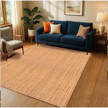 Imagem de Hausattire Tapete trançado de juta trançado à mão, 1,82 m x 2,3 m - Natural, reversível rústico, tapete de área de fazenda para sala de estar, cozinha, quarto - 182 x 250 cm