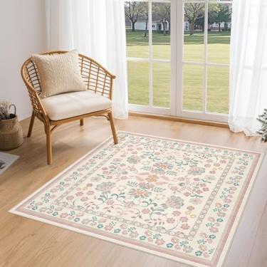 Imagem de UERMEI Tapetes quadrados: Tapete floral lavável 10 x 10 cm para sala de estar e quarto - Tapete macio com suporte antiderrapante para cozinha, berçário, dormitórios, casa de fazenda, decoração de casa