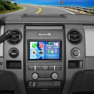Imagem de Slakerbe Rádio veicular Android 15 Double Din compatível com Ford F150 F250 2004-2014, 2G + 32G tela sensível ao toque de 7 polegadas com câmera de backup com microfone Carplay Android Auto GPS WiFi