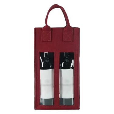 Imagem de GSHLLO Bolsa de feltro para garrafa de vinho com janela sacola dupla para transporte de vinho portátil para presente de vinho, embalagem de vinho champanhe, sacos de transporte com alça para festa de