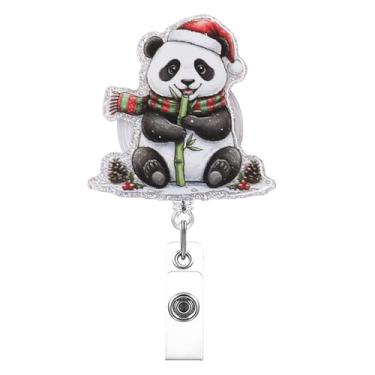 Imagem de Carretel de crachá de Natal Panda com cordão retrátil – Suporte de identificação de acrílico de 59,9 cm para equipe médica, acessório festivo para uniforme