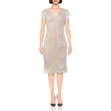 Imagem de Calvin Klein Vestido feminino com decote em V e bainha recortada, Cáqui/Nude, 5