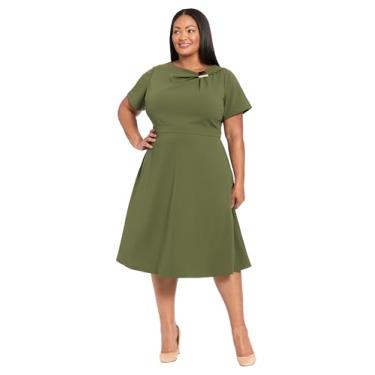 Imagem de London Times Vestidos femininos de manga curta e gola cavada, comprimento até o joelho, Rifle Green, 52