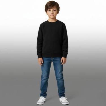 Imagem de Blusa Moletom Infantil Flanelado Preto Punho Basico 4 A 8 anos Dia a D