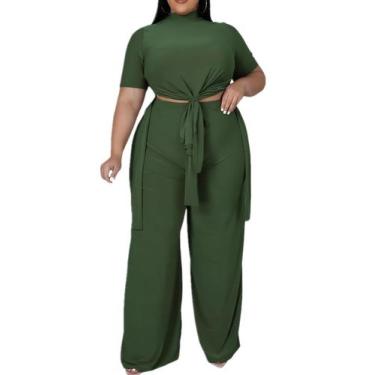 Imagem de Conjunto de roupas MRSFITOK Wide Leg Plus Size para mulheres, verde 5G