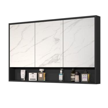 Imagem de Armário Banheiro 90Cm 3 Portas Com Espelho Hefesto Preto