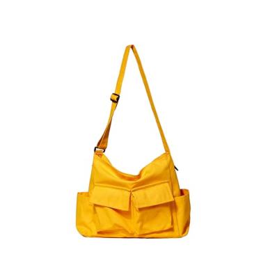 Imagem de Bolsa mensageiro de lona grande Hobo bolsa transversal com vários bolsos bolsa casual de ombro para mulheres e homens, Amarelo, L13.3 in/34cm*W5.9 in/15cm*H15.7 in/40cm