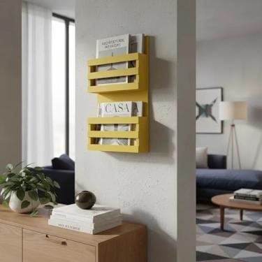 Imagem de Revisteiro de Parede Porta Revistas Livros Amarelo Laca
