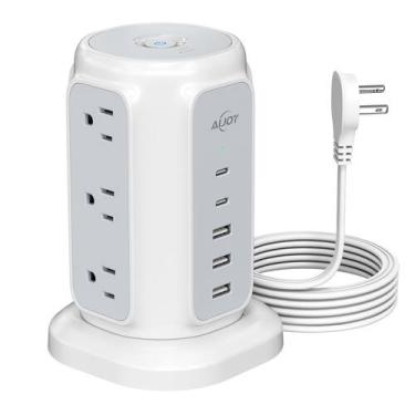 Imagem de Power Strip Tower AiJoy 9 tomadas 5 portas USB 1200J Surge