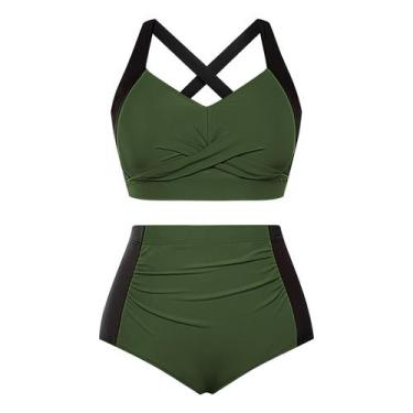 Imagem de Roupa de banho Hanna Nikole, biquíni de 2 peças, preto e verde militar