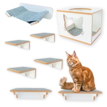 Imagem de BT WOOD Playground para Gatos, MDF 15mm Laminado, 8 Peças com Nicho e Rede, Suporta 25kg, Branco (Branco)