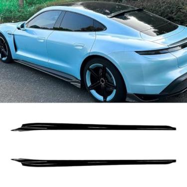 Imagem de Protetor difusor de extensão de spoiler labial de saia lateral de carro compatível com Taycan 2019+ acessórios de avental divisor de saia lateral do carro (preto brilhante)