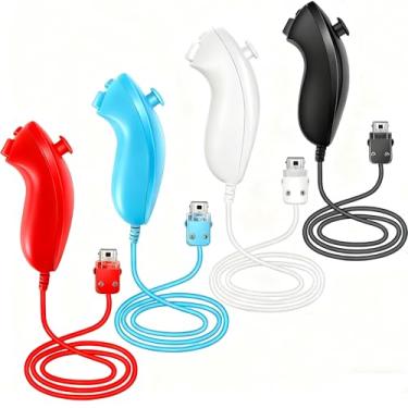 Imagem de DTianSir 4PCS Wii Nunchuck Controllers WiiU Remote Joystick Compatible with Wii/Wii U Game Gamepads(Black+White+Blue+Red)