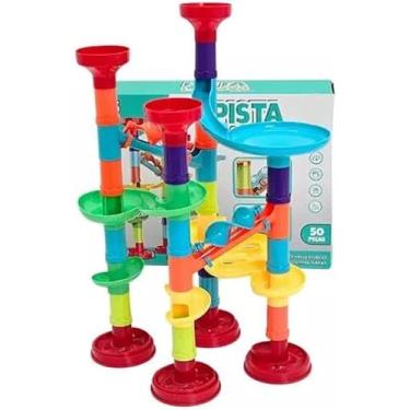 Imagem de Jogo Blocos de Montar Labirinto Espiral Pista de Corrida de Bolinhas de Gude, Desenvolve Habilidades Manuais, Brinquedo Infantil (50 Peças)