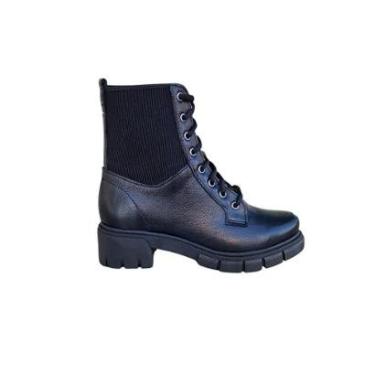 Imagem de Bota Coturno Feminina Preta em Couro Blogueira Tratorada Plataforma-Feminino