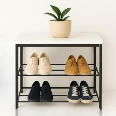 Imagem de Sapateira Banco Hall de Entrada Industrial Prateleira em Aço - Estiloone(Tampo Branco)