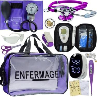 Imagem de Kit Bolsa Transparente Aparelho de Pressão Aneroide Medidor de Glicose