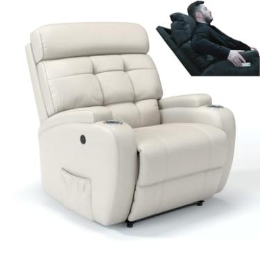 Imagem de Poltrona do Papai Reclinável Elétrica Bivolt Com Motor de Pescoço em Couro Bovino Damie (Off White)