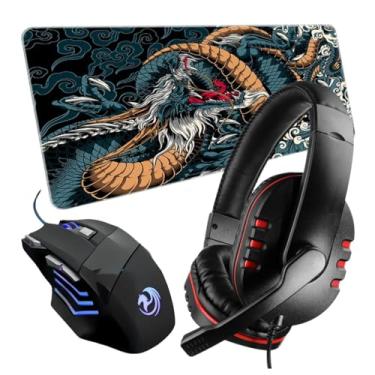 Imagem de Kit Gamer 3x1 Mouse Gamer 3200dpi mais Headset e Mousepad Grande 70X35 XXL