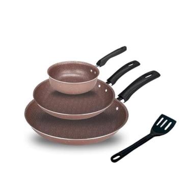 Imagem de Kit Frigideira, Conjunto de Frigideira 3 Peças Antiaderente Teflon, Limpeza Fácil E Alimentos Que Deslizam sem Esforço(Chocolate)
