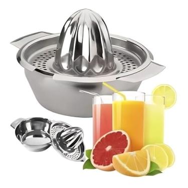 Imagem de Espremedor Manual de Frutas em Aço Inox 500ml – Com Filtro Antirresíduos e Cone Amplo, Prático e Durável