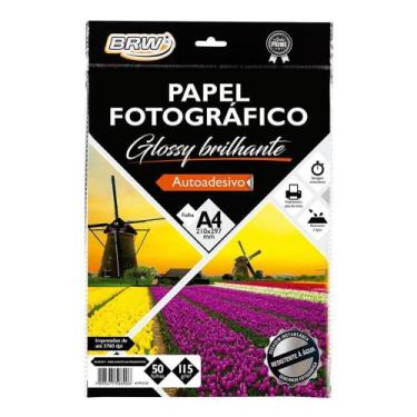 Imagem de Papel Fotográfico Adesivo BRW Glossy Brilhante A4 115gr pcte c/ 50fls 