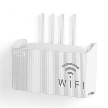 Imagem de Suporte de Parede para armazenar Roteador WiFi, Plástico Branco, Organizador Retangular com Ventilação, 24,5 x 14 x 6 cm